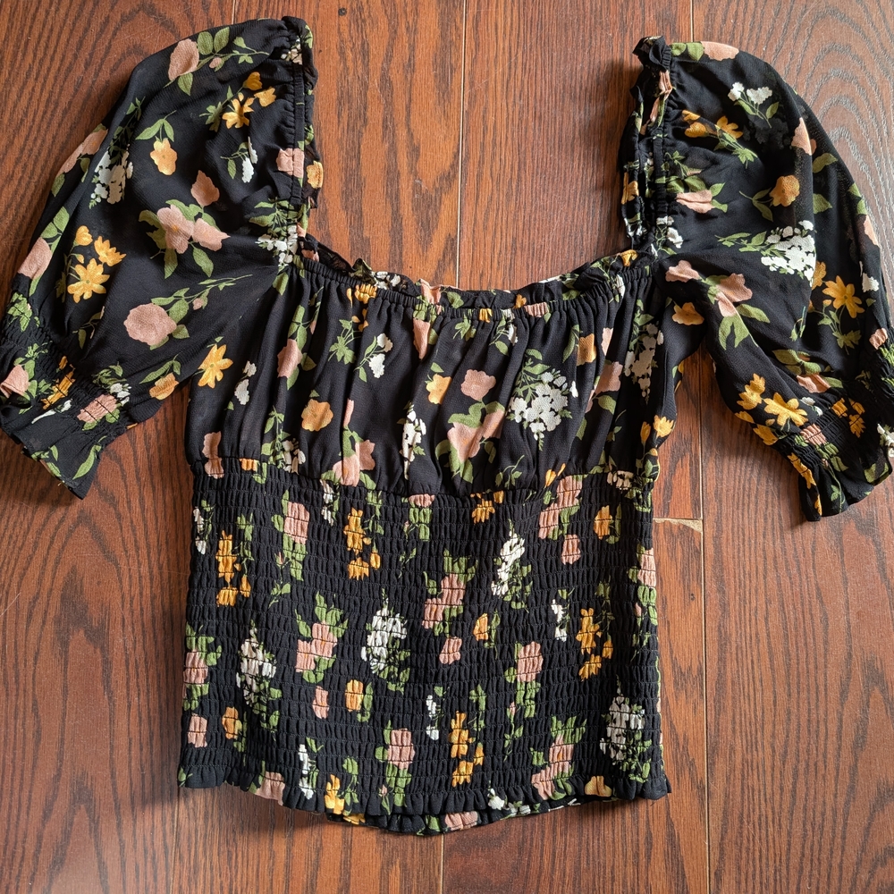 Reformation Multicolor Floral Smocked Blouse S Cottagecore Milkmaid Girly Spring